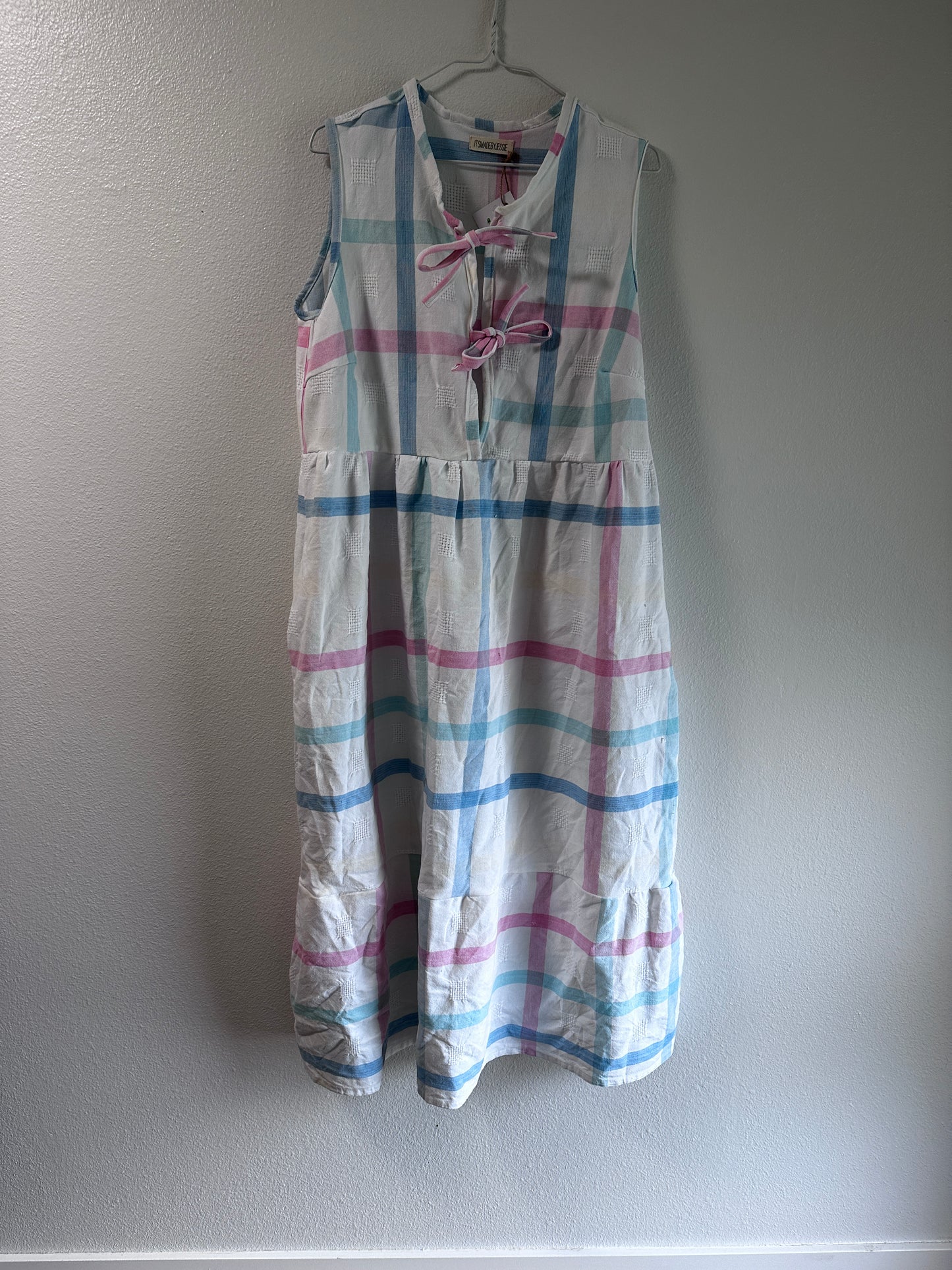 Pastel Picnic Tie-Front Dress – Size M/L